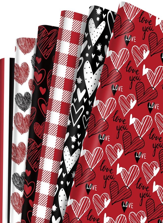 iKammo 12 Sheet Pink Valentine's Day Wrapping Paper Pink Gift Wrap Paper Pink Love Heart DIY Craft Art Paper for Party Decor Supplies, 20 x 27 Inch (Black Red) - Image 1